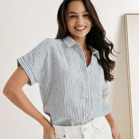 Thread & Supply Striped Linen Button Down NWOT - Picture 2 of 8